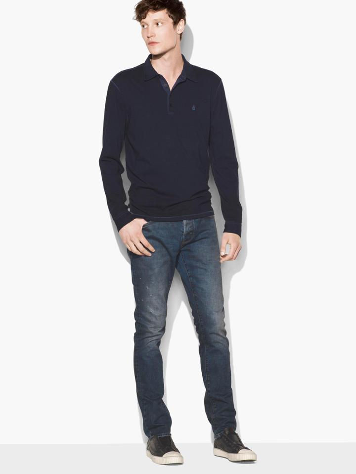 John Varvatos Long Sleeve Peace Polo Midnight Size: S