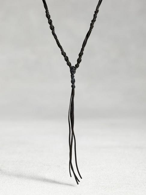 John Varvatos Black Leather Fringe Dna Necklace