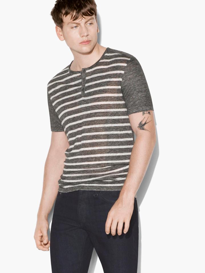 John Varvatos Short Sleeve Henley Black Size: Xs