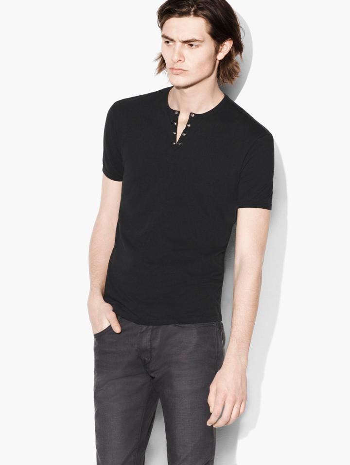 John Varvatos Cotton Eyelet Crewneck Black Size: S