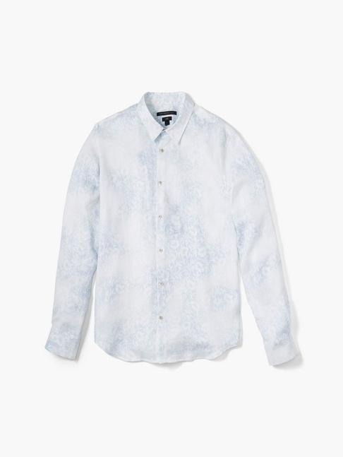 John Varvatos Linen Tropical Leaf Print Shirt