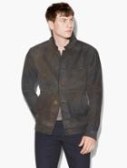 John Varvatos Button Front Leather Jacket Dk Ghurka Size: 44