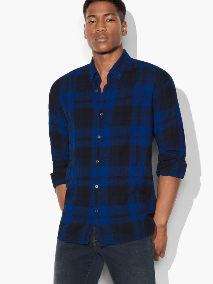 John Varvatos Window Plaid Shirt Dk Blu/wht Size: Xs