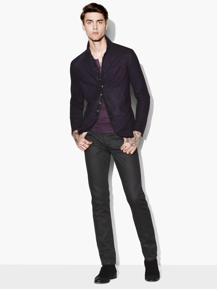 John Varvatos Cutaway Suede Jacket Deep Plum Size: 46