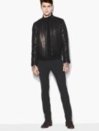 John Varvatos Leather Moto Jacket Black Size: 46