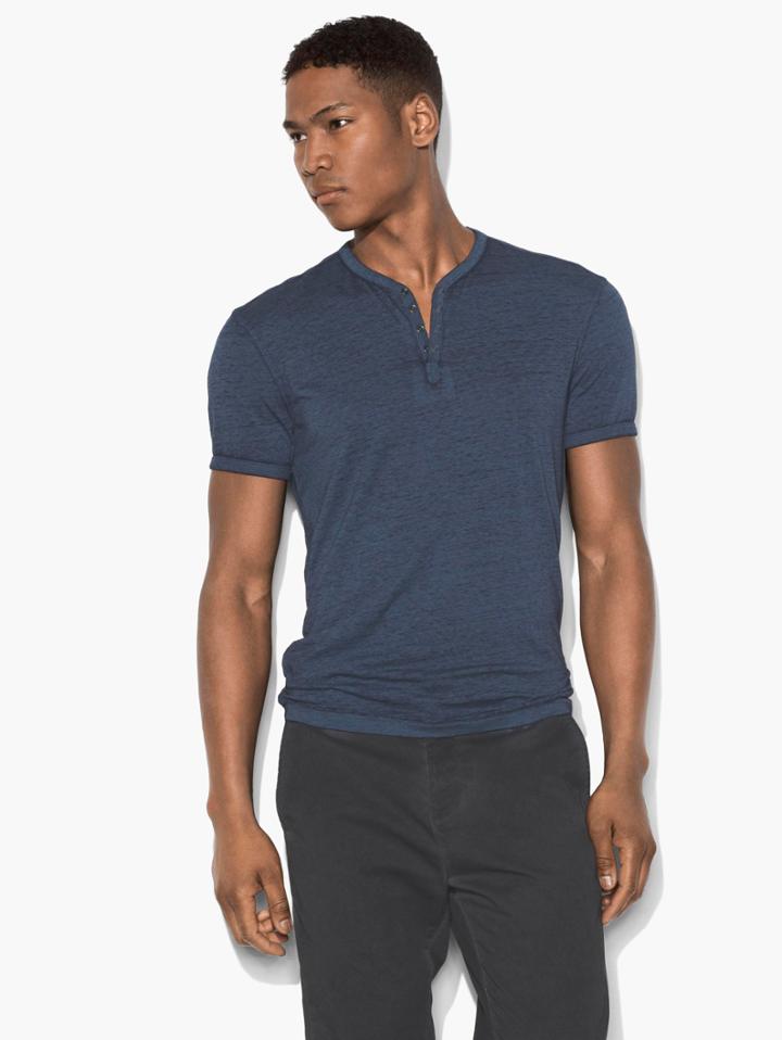 John Varvatos Burnout Snap Henley Indigo Size: S