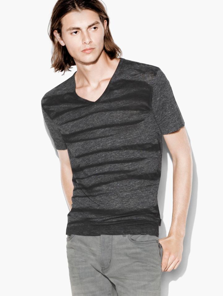 John Varvatos Printed V-neck Tee Charcoal Size: M