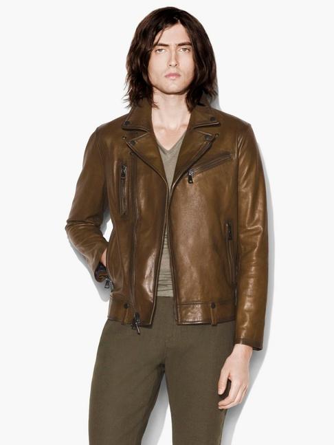 John Varvatos Leather Biker Jacket  Size: 44
