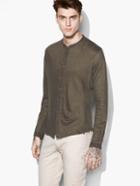 John Varvatos Linen Band-collar Shirt Olive Leaf Size: Xs