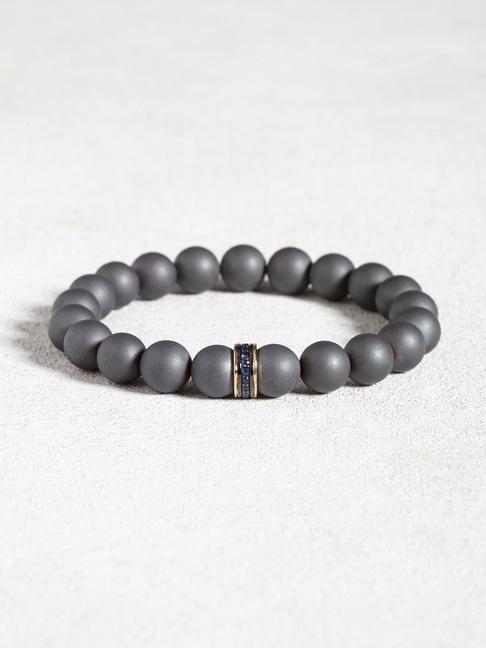 John Varvatos Hematite Beaded Bracelet With Sapphire Detail