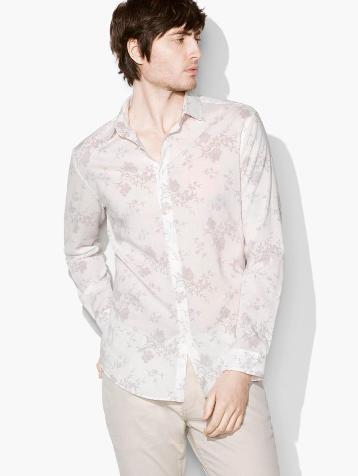 John Varvatos Allover Floral Shirt Egg Shell Size: S
