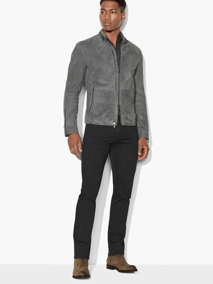 John Varvatos Suede Racer Jacket Silver/black Size: S