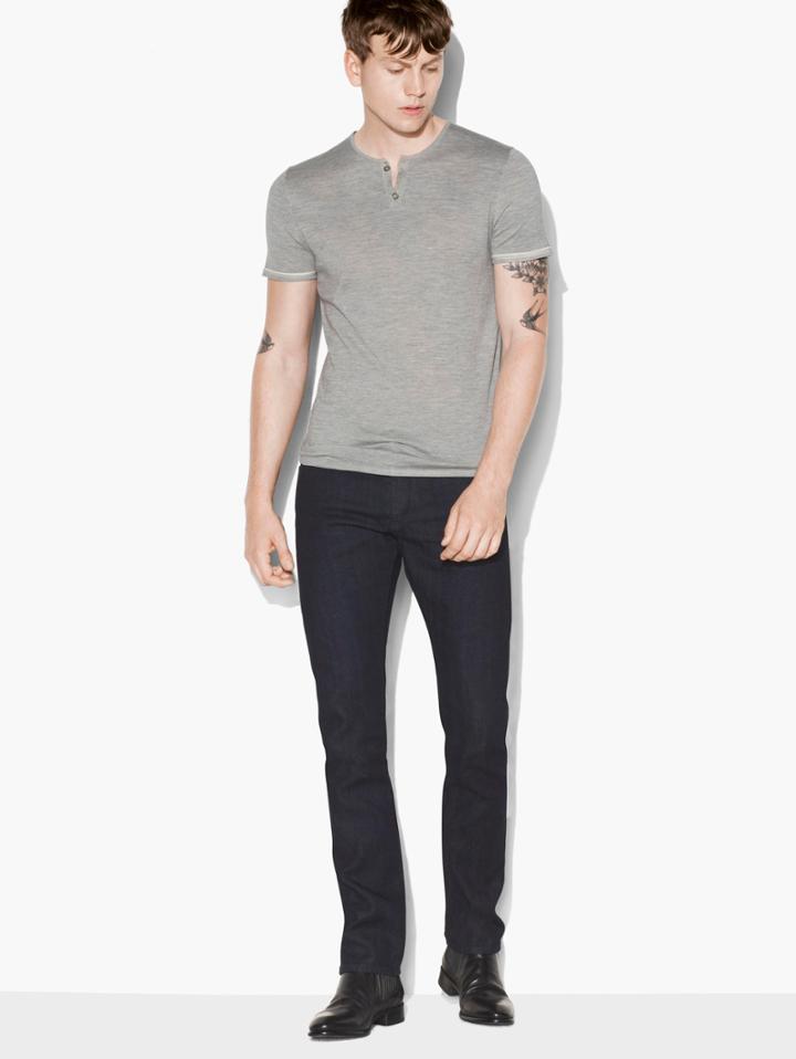 John Varvatos Short Sleeve Henley Mediumium Grey Heather Size: S