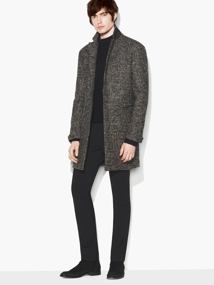 John Varvatos Notch Lapel Long Coat Black/white Size: 46