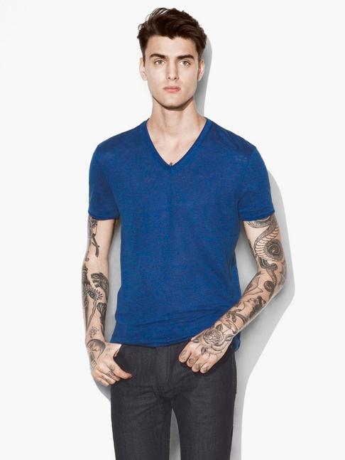 John Varvatos Linen V-neck Tee  Size: S