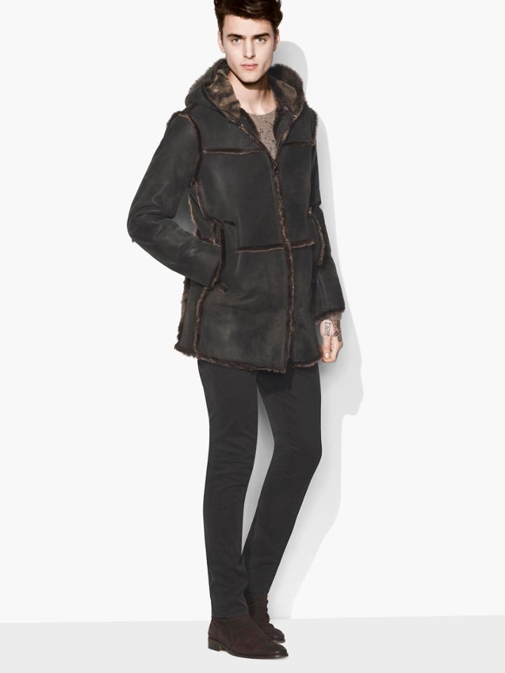 John Varvatos Hooded Shearling Coat Chocolate Size: 48