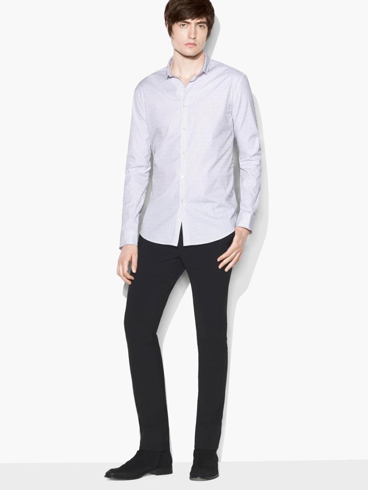 John Varvatos Micro Stripe Stand Collar Shirt Black/white Size: S