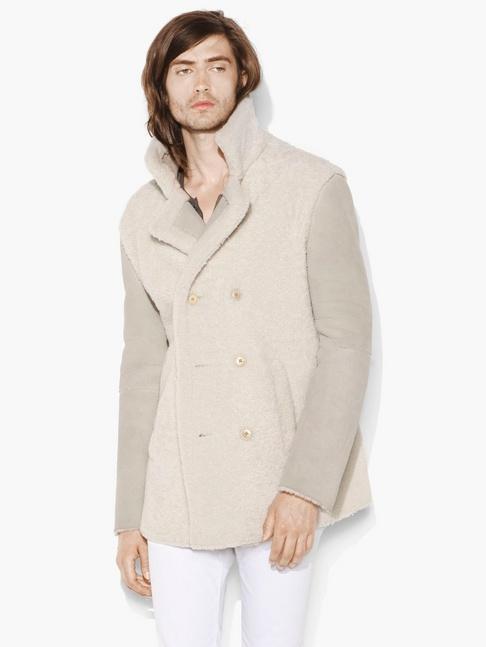 John Varvatos Shearling Double Breasted Coat