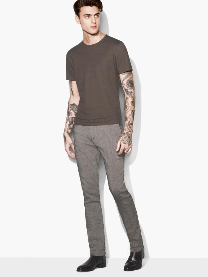 John Varvatos Straited Crewneck Tee Dark Olive Size: S
