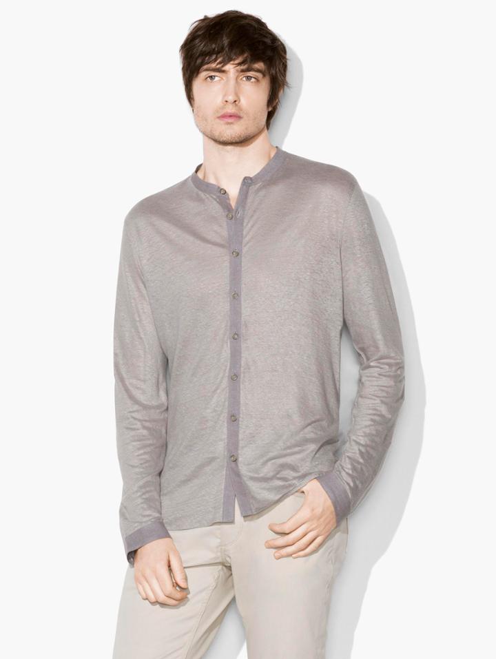 John Varvatos Linen Band-collar Shirt Griffin Size: Xs