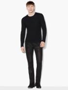 John Varvatos Long Sleeve Crewneck With Contrast Linking & Suede Black Size: Xs