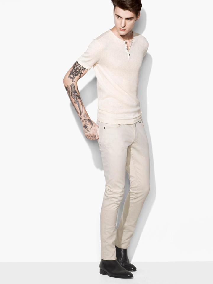 John Varvatos Pima Cotton Henley Antique White Size: Xs
