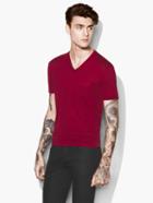 John Varvatos Linen V-neck Tee Red Size: M