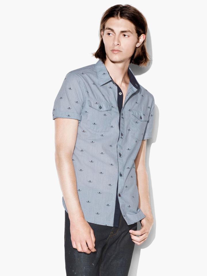John Varvatos Flying Skulls Shirt Elephant Grey Size: Xs