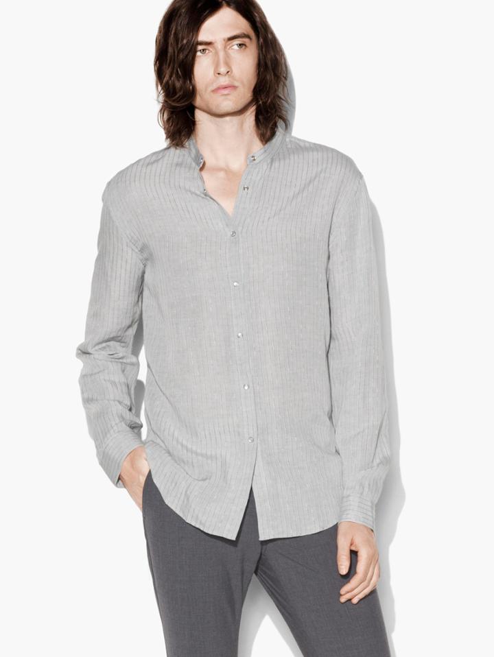 John Varvatos Band Collar Shirt Ash Size: Xs