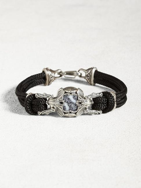 John Varvatos Paracord Bracelet With Sterling Silver & Coral Inlay