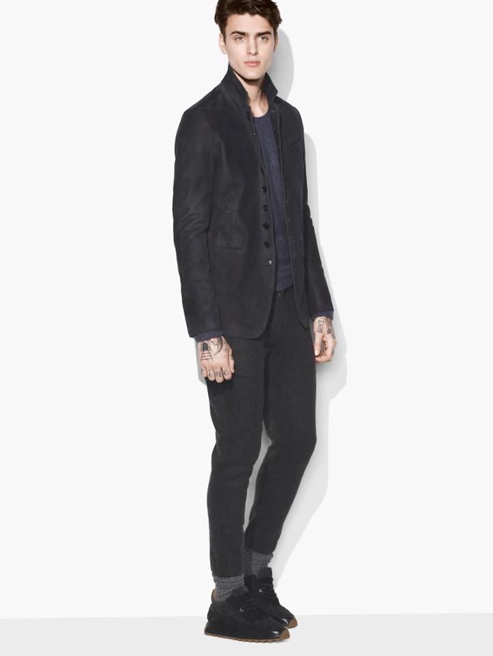 John Varvatos Multi-button Suede Jacket Charcoal Size: 44