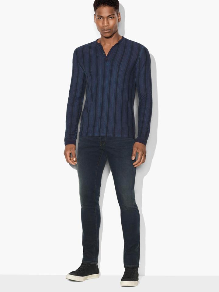 John Varvatos Striped Henley Officer Blue Size: Xs