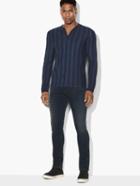 John Varvatos Striped Henley Officer Blue Size: Xs