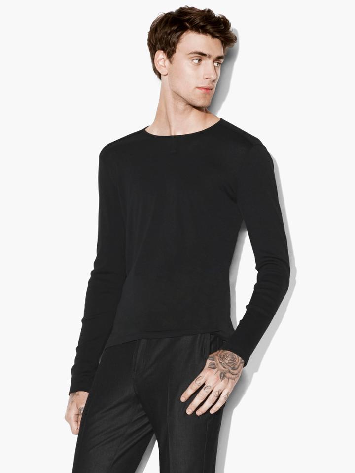 John Varvatos Long Sleeve Pima Cotton Crewneck Black Size: S