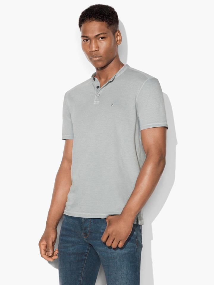 John Varvatos Pigment Rub Short Sleeve Henley Silver Size: Xs