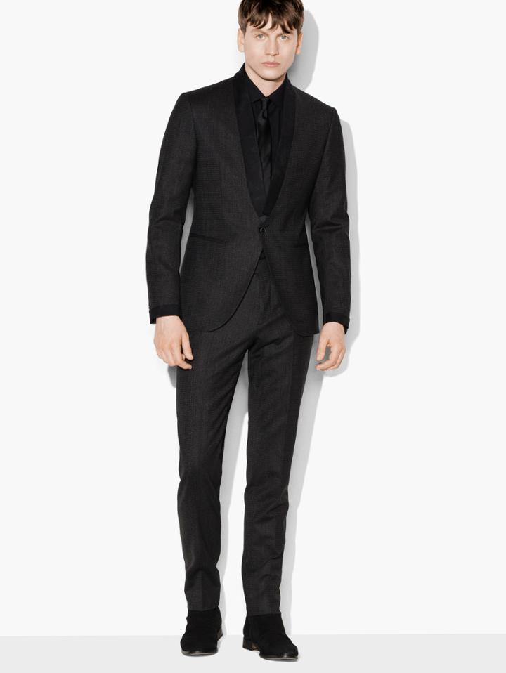 John Varvatos Austin Herringbone Tuxedo Carbon Grey Size: 46 Rg