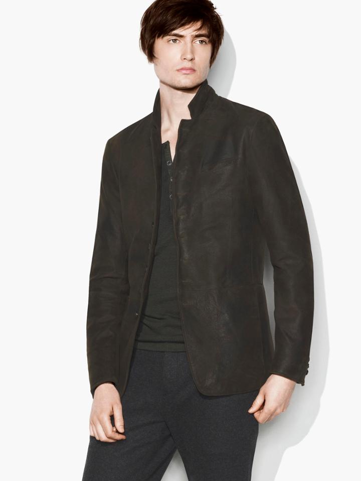 John Varvatos Multi Button Closure Notch Lapel Suede Blazer Loden Size: 46
