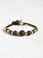 John Varvatos Leather Bracelet With Brass And Onyx Beads