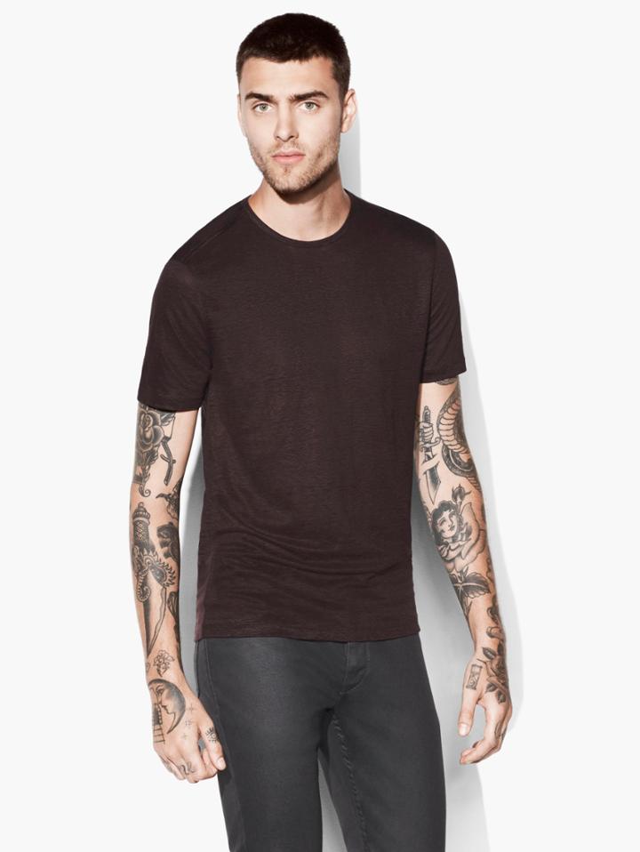 John Varvatos Linen Crewneck Tee Merlot Size: S