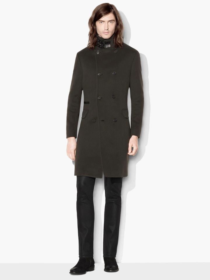 John Varvatos Quarter Length Double-breasted Coat Dark Olive Size: 52 Rg