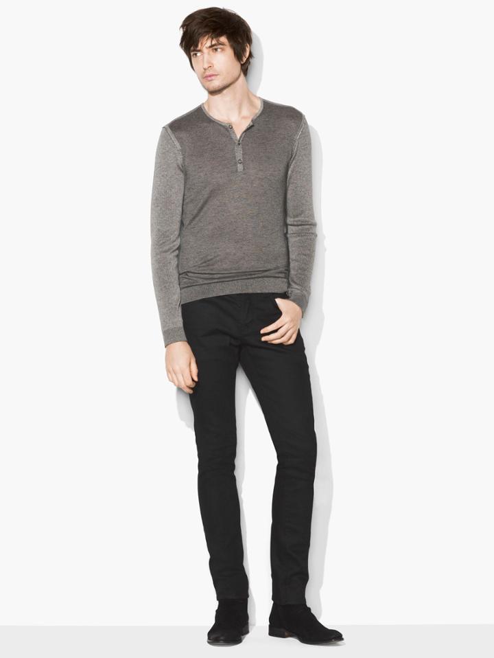 John Varvatos Textured Henley Light Grey Heat Size: S