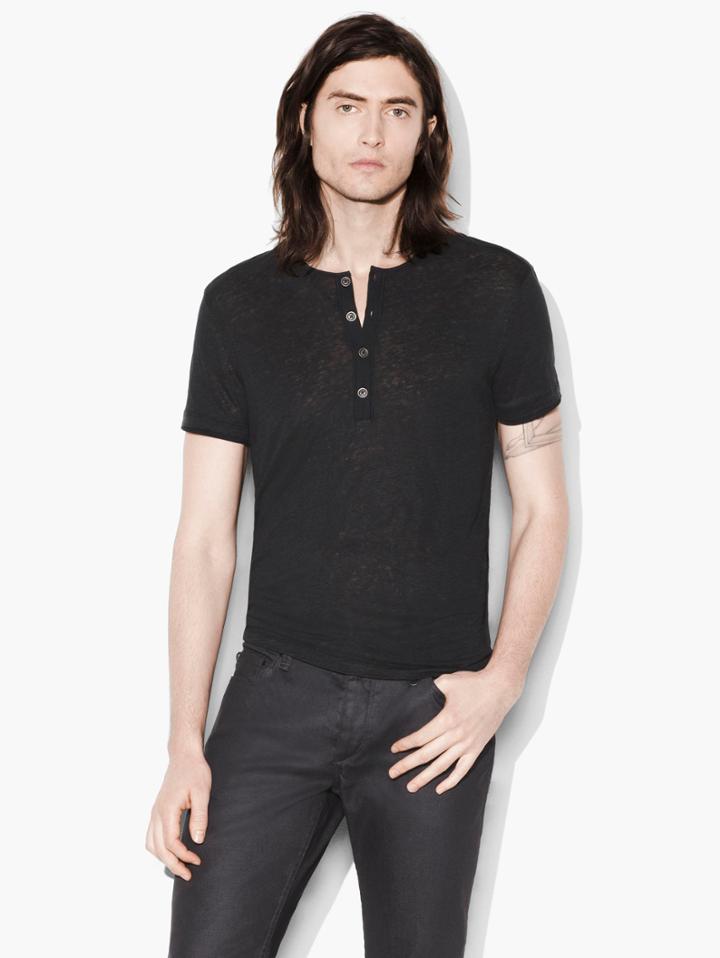 John Varvatos Linen Henley Black Size: Xs