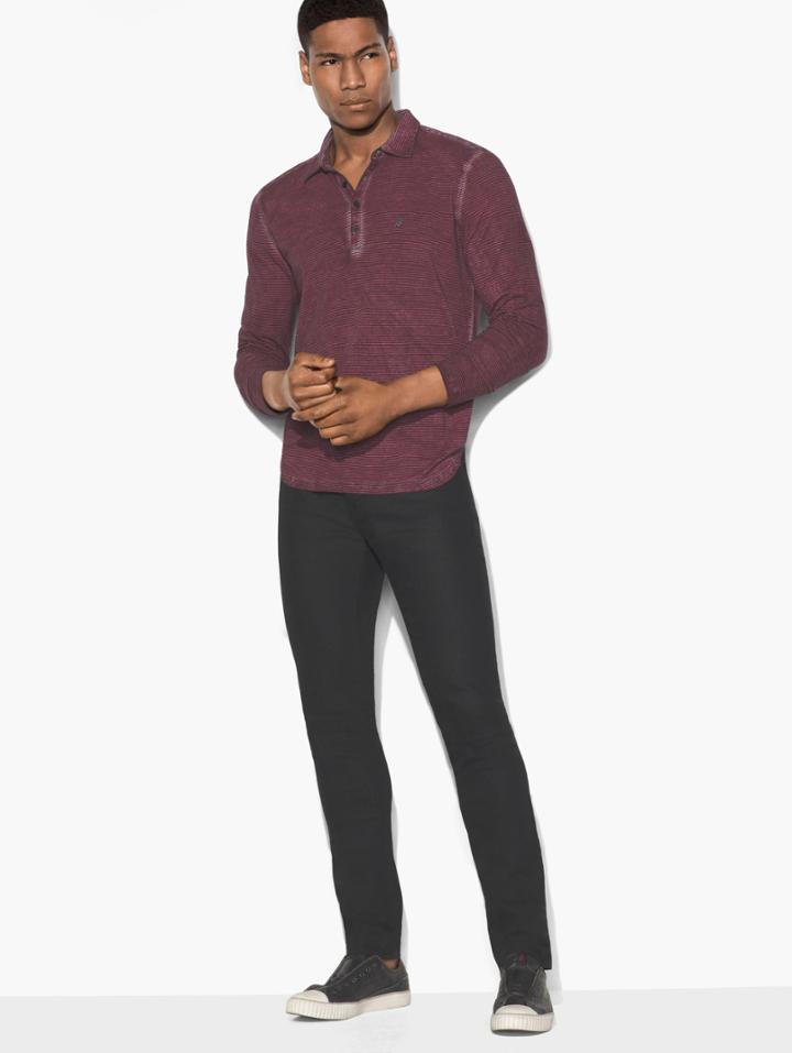 John Varvatos Striped Peace Polo Bordeaux Size: S
