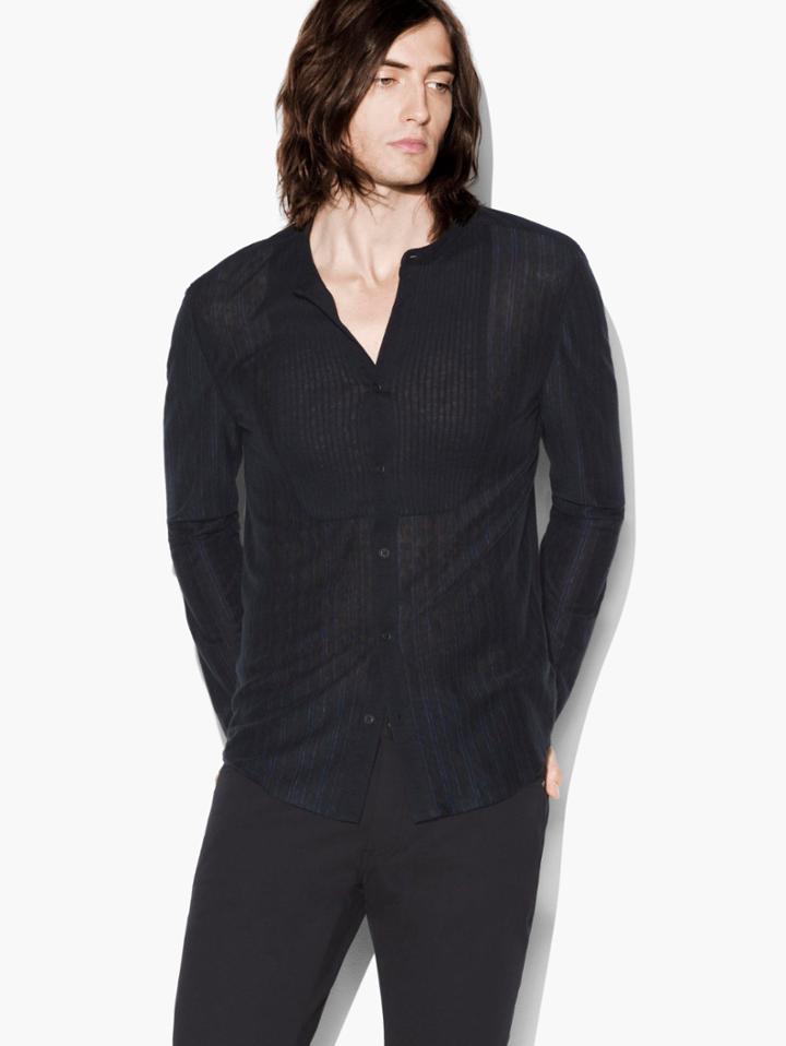John Varvatos Vertical Stripe Shirt With Bib Midnight Size: Xs