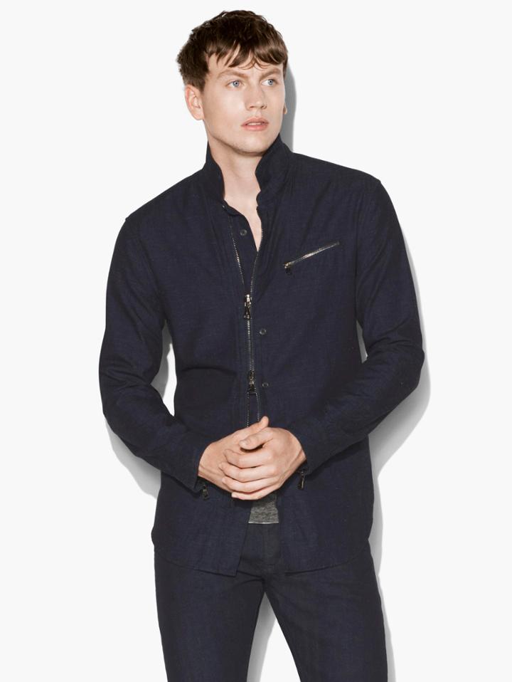 John Varvatos Button / Zip Shirt Indigo Size: Xs