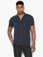 John Varvatos Short Sleeve Shirt With Patches Blue Horizon Size: S