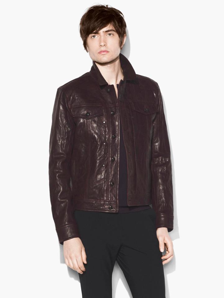 John Varvatos Leather Trucker Jacket Port Size: 46