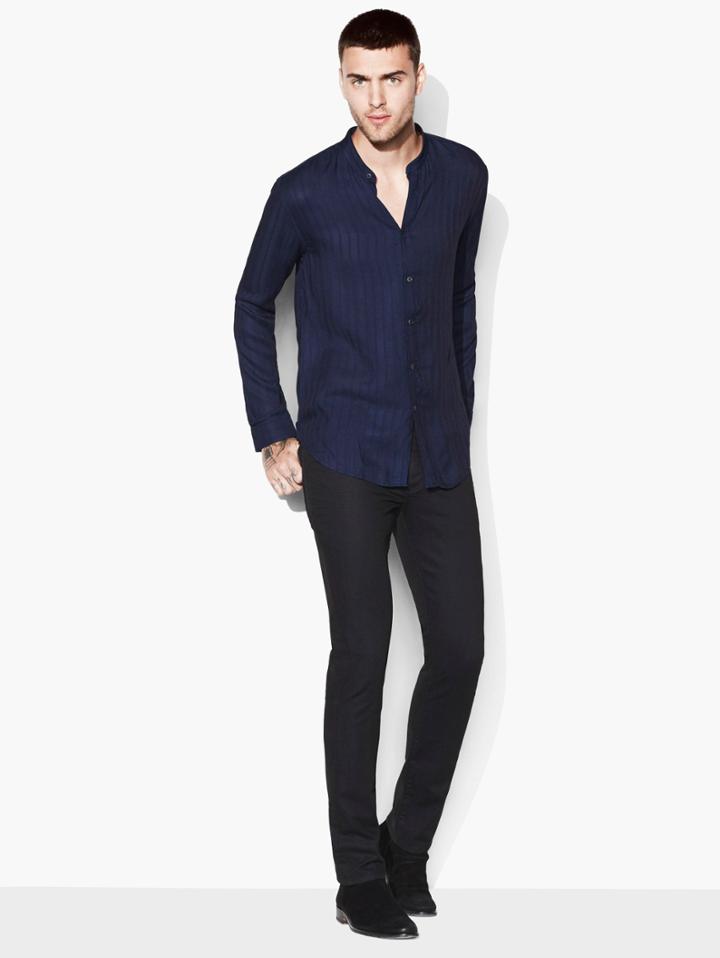 John Varvatos Indigo Band-collar Shirt Indigo Size: S