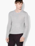 John Varvatos Long Sleeve Crewneck With Contrast Linking & Suede Ash Size: Xs