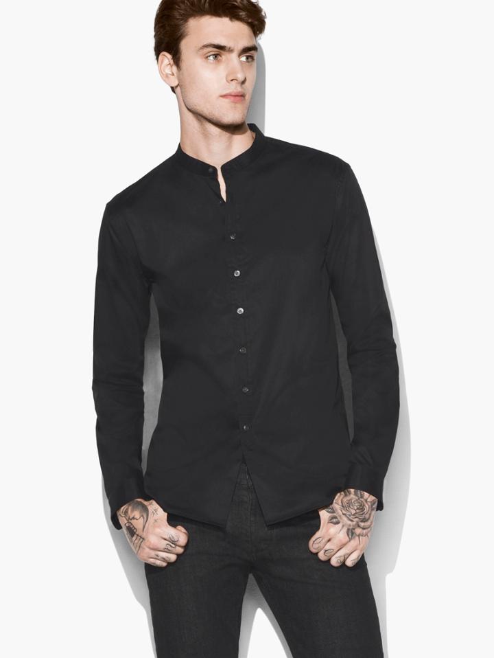 John Varvatos Solid Band Collar Shirt Black Size: Xs